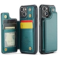 for iPhone 13 Wallet Case with Card Holder, RFID Blocking for iPhone 13 Case for Women Men, Durable Kickstand Shockproof Phone Case for iPhone 13, Bluish Green