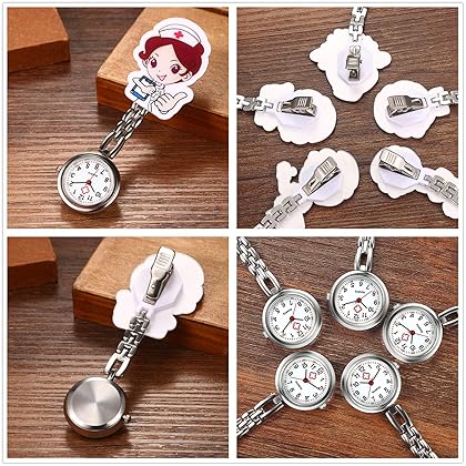 Avaner Nurse Watches Cute Cartoon Design Clip-on Fob Watches Analog Quartz Hanging Lapel Watches for Women (5 Pcs)