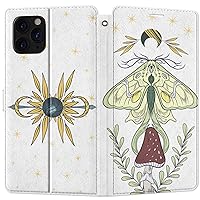 Wallet Case Replacement for iPhone 15 14 13 Pro Max 12 Mini 11 Xr Xs 10 X 8 7+ SE PU Leather Card Holder Leaves Luna Moth Green Celestial Snap Moon Phase Folio Flip Magnetic Fairy Cover