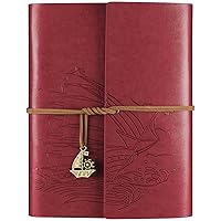 OMEYA Leather Notebook Journal, Travel Journal with 2 Pockets, Vintage Refillable Journal for Writing, Diary Journal for Women, Men, Girls and Boys, 100GSM Lined Paper, 160 Pages (Red A5 9.2