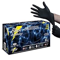 Black Lightning Exam Gloves, Disposable, Powder-Free Nitrile Gloves, Black, Large, 100-Ct