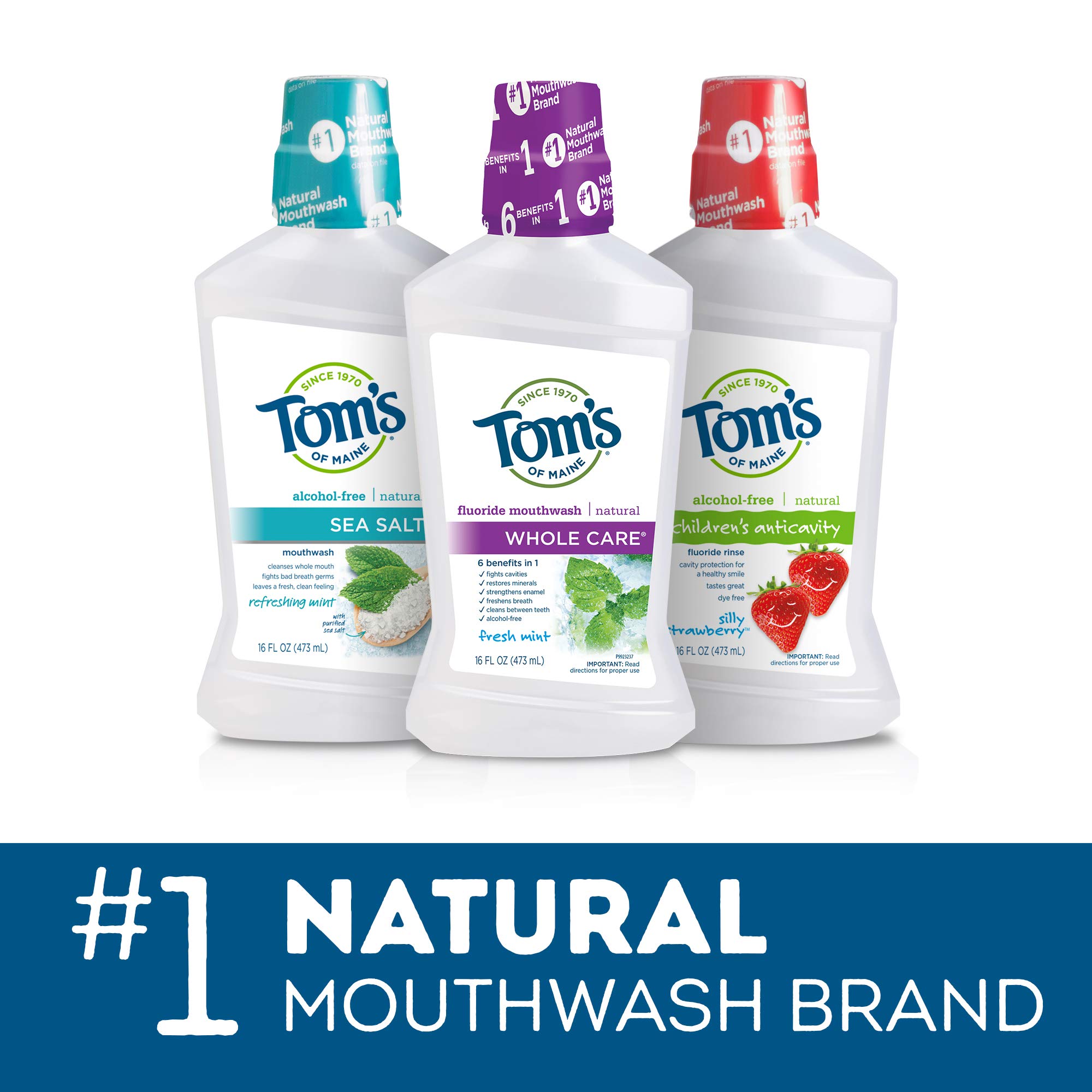 Tom's of Maine Children's Anticavity Fluoride Rinse Mouthwash, Silly Strawberry, 16 oz. 6-Pack (Packaging May Vary)