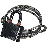 Brinks- 40mm Padlock and 1/4” X 4’ Flexible Steel Cable Bundle-Looped Steel Cable with Vinyl Protective Wrap-Weather Resistant Steel Shackle Padlock