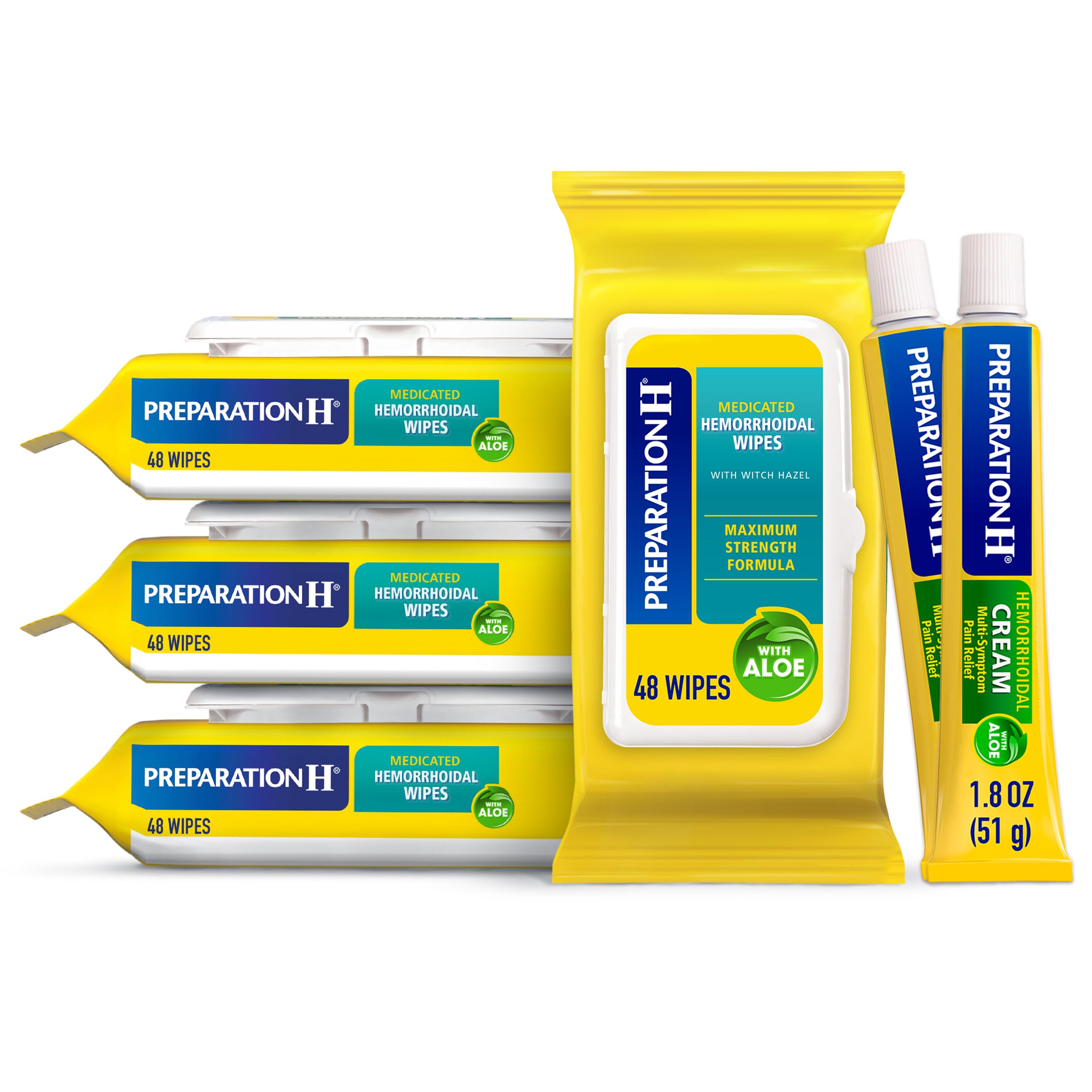 Preparation H Hemorrhoid Wipes with Witch Hazel, 192 Ct Plus Preparation H Hemorrhoid Symptom Treatment Cream, 2 Tubes x 1.8 oz, Wipe Plus Treat for Better Relief, Hemorrhoid Care Bundle