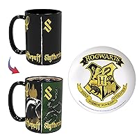 Zak Designs Harry Potter Ceramic Color Changing Mug and Plate Set for Coffee, Tea, Breakfast or Dessert with Unique Heat Reactive Artwork (2-Piece, Non BPA, Hogwarts) 15 fluid ounces