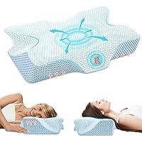 Anvo Cervical Pillow for Neck Pain Relief - Neck Pillows for Pain Relief Sleeping - Pillow for Neck and Shoulder Pain - Ergonomic Pillow for Side Back Stomach Sleeper - Blue Firm