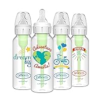 Natural Flow Anti-Colic Options+ Narrow Baby Bottles 8 oz/250 mL, with Level 1 Slow Flow Nipple, 4 Pack, Dream Adventure, 0m+