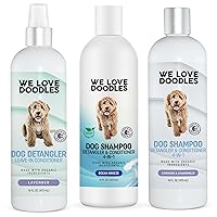 Dog Detangler & 2 Pack Shampoo (Lavender & Ocean Breeze) - Leave-in Conditioner for Dogs - Dog Detangling Spray - Dematting Spray for Dogs - Made in The USA - Large 16 fl oz Bottles