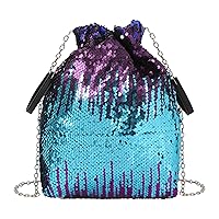 Women Small Mermaid Sequins Drawstring Bucket Bag Chain Crossbody Shoulder Bag Top-handle Bag
