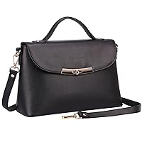 Bannus Women's Handbag, Genuine Leather, Bag, Shoulder Bag, Tote Bag, Holds 9.7 Inches, iPad, Black, Black