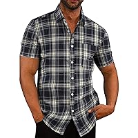 COOFANDY Men's Linen Shirts Casual Button Down Short Sleeve Summer Beach Shirt Hawaiian Vacation Shirts