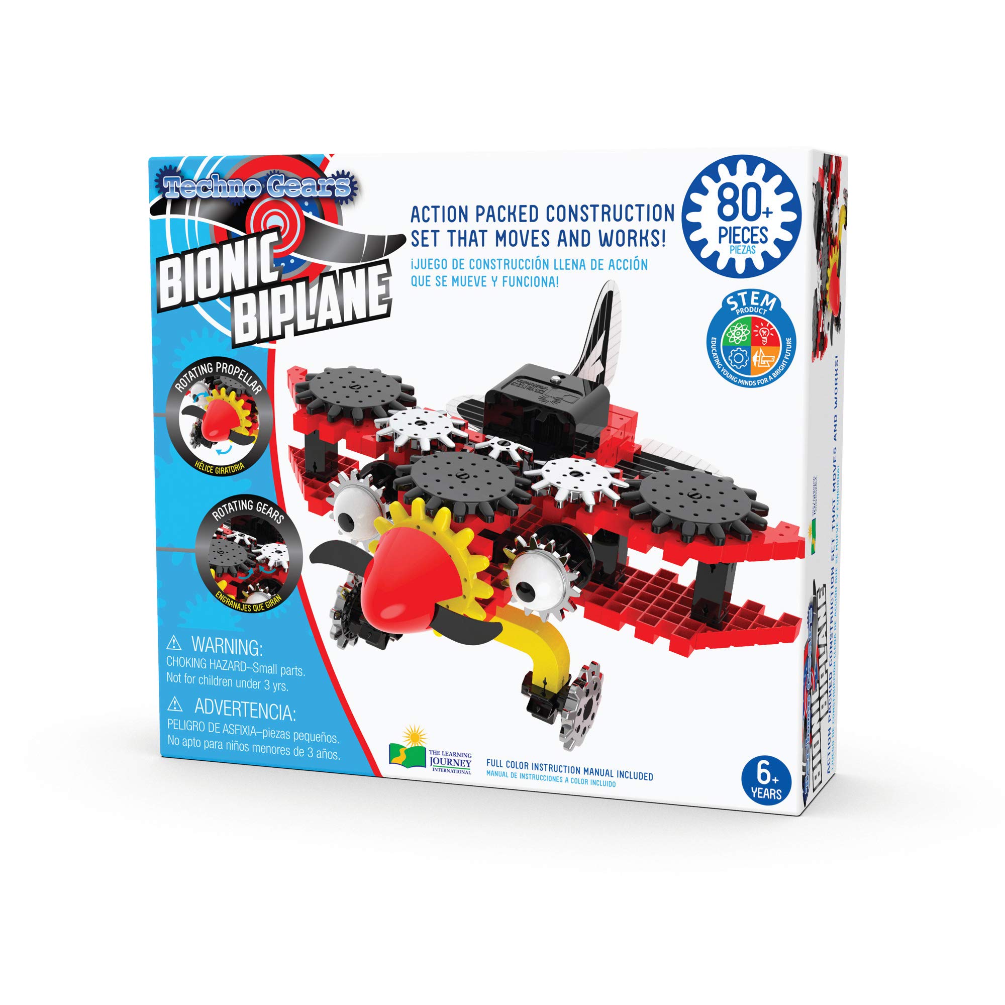 The Learning Journey - Techno Gears - Bionic Biplane - 80+ Pieces - Toy Interlocking Gear Sets for Boys & Girls Ages 6 - 12 Years - Award Winning Toys, (210536)