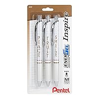 EnerGel Retractable Liquid Gel Pen, Inspire Collection, 0.7mm, Metal Tip, Medium Line, Black Ink, Pack of 3 Pens (BL77INSPBP3M)