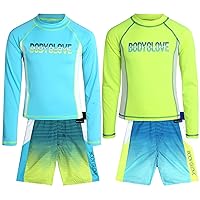 Body Glove Boys' Rash Guard Set - 4 Piece UPF 50+ Short Sleeve Swim Shirt and Bathing Suit Swimwear Trunks Set (4-12)