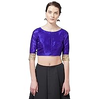 Sourbh Women's Boat Neck Saree-Blouse with Lace Work Elbow Sleeve Top