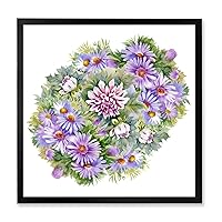 Bouquet With Purple Chrysanthemums and Daisies Traditional Framed Wall Art