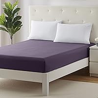 Clara Clark Fitted Sheet Queen Size, Super Soft Queen Fitted Sheet Only Fits up to 16 Inch Mattress - Wrinkle, Fade, Stain Resistant Queen Size Fitted Sheet - Eggplant Purple Fitted Sheet