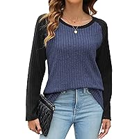 Heymiss Womens Sweatshirts Crew Neck Long Sleeve Shirts Loose Casual Fall Fashion Sweaters Color Block S-2XL