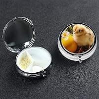 Easter Chick Daisy Egg Print Pill Box Round Pill Case 3 Compartment Mini Medicine Storage Box for Vitamins Portable Pill Organizer Metal Travel Pillbox Pill Container for Pocket Purse Office