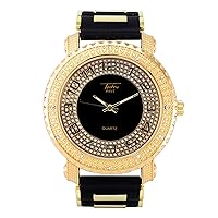 Techno Pave Mens 52mm Oversized Iced Silicone Band Watch with Numeral Dial - Gold Black Dial