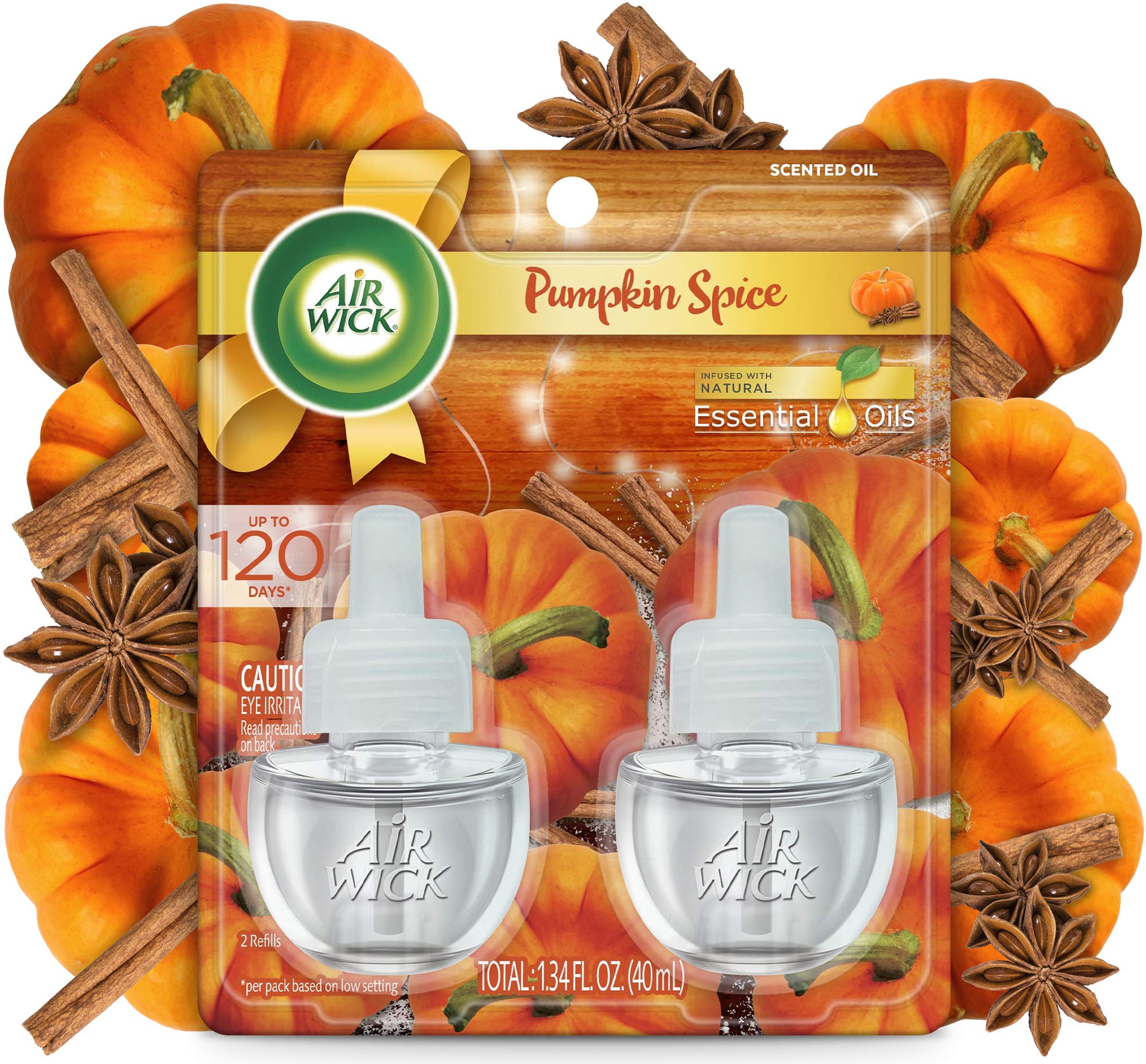 Air Wick Plug in Scented Oil Refill, 2ct, Pumpkin Spice, Air Freshener, Essential Oils, Fall Scent, Fall décor