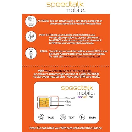 SpeedTalk Mobile Universal SIM Card Starter Kit for 5G 4G LTE iOS Android Smart Phones | Talk Text Data | Triple Cut 3 in 1 Simcard - Standard Micro Nano | No Contract Cellphone Plan | US Coverage