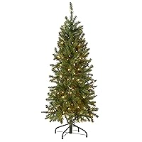 National Tree Company Artificial Pre-Lit Slim Christmas Tree, Green, Kingswood Fir, White Lights, Includes Stand, 4.5 Feet