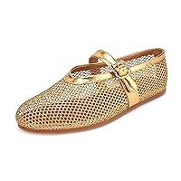 Womens Rhinestone Ballet Flats Sparkly Crystals Ballerina Flat Shoes Buckled Straps Mary Jane Casual Low Heels