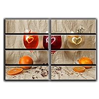 Huge 8 Huge Piece Cocktails Fruits Oranges Wall Art Decor Picture Painting Poster Print on Canvas Panels Pieces - Wine Theme Wall Decoration Set - Drinks Wall Picture for Kitchen 70 by 100 in