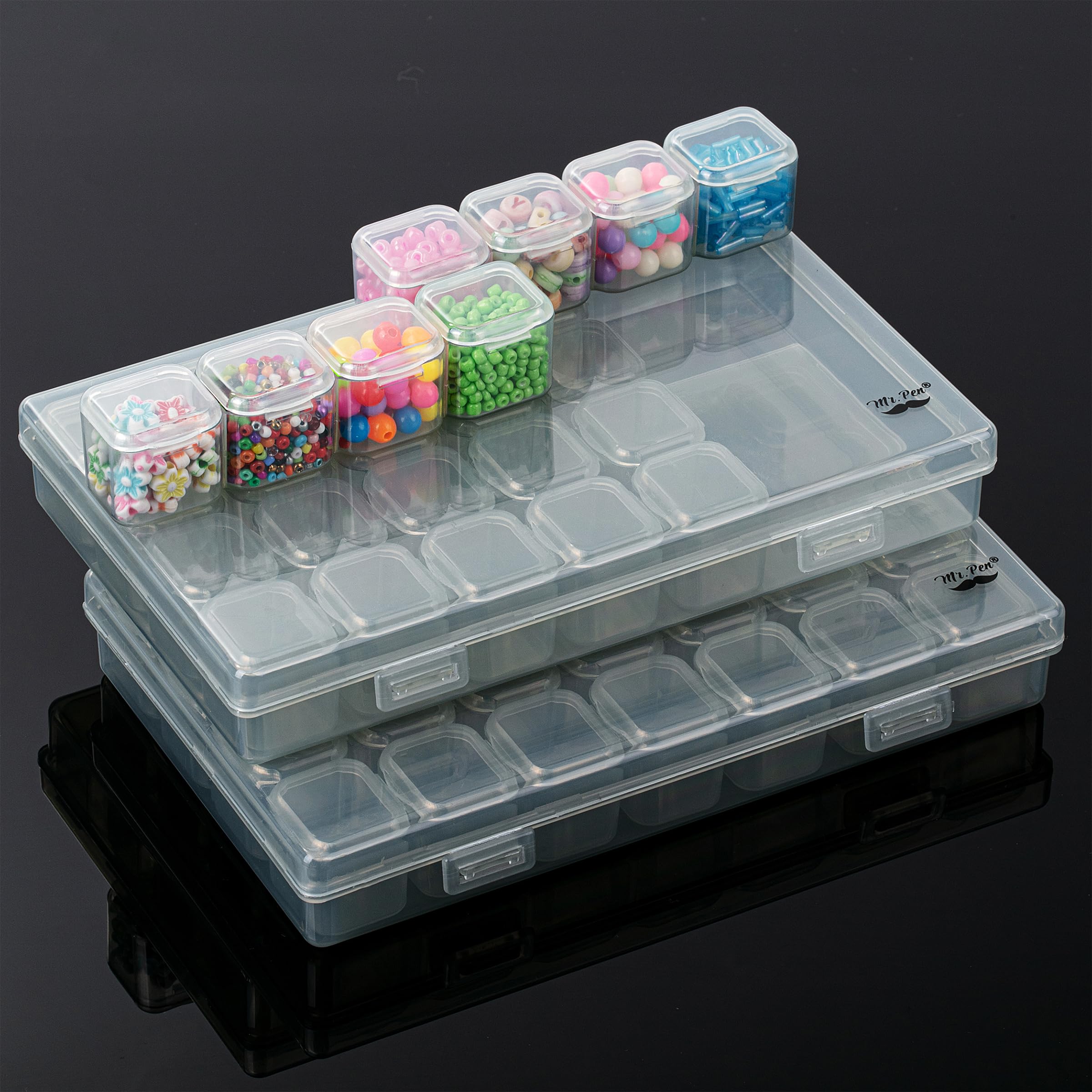 Duoner Bead Organizer Box with Dividers Small Plastic Storage Boxes with Dividers Clear Jewelry Box Bead Storage Box Adjustable Compartments 15 Grids