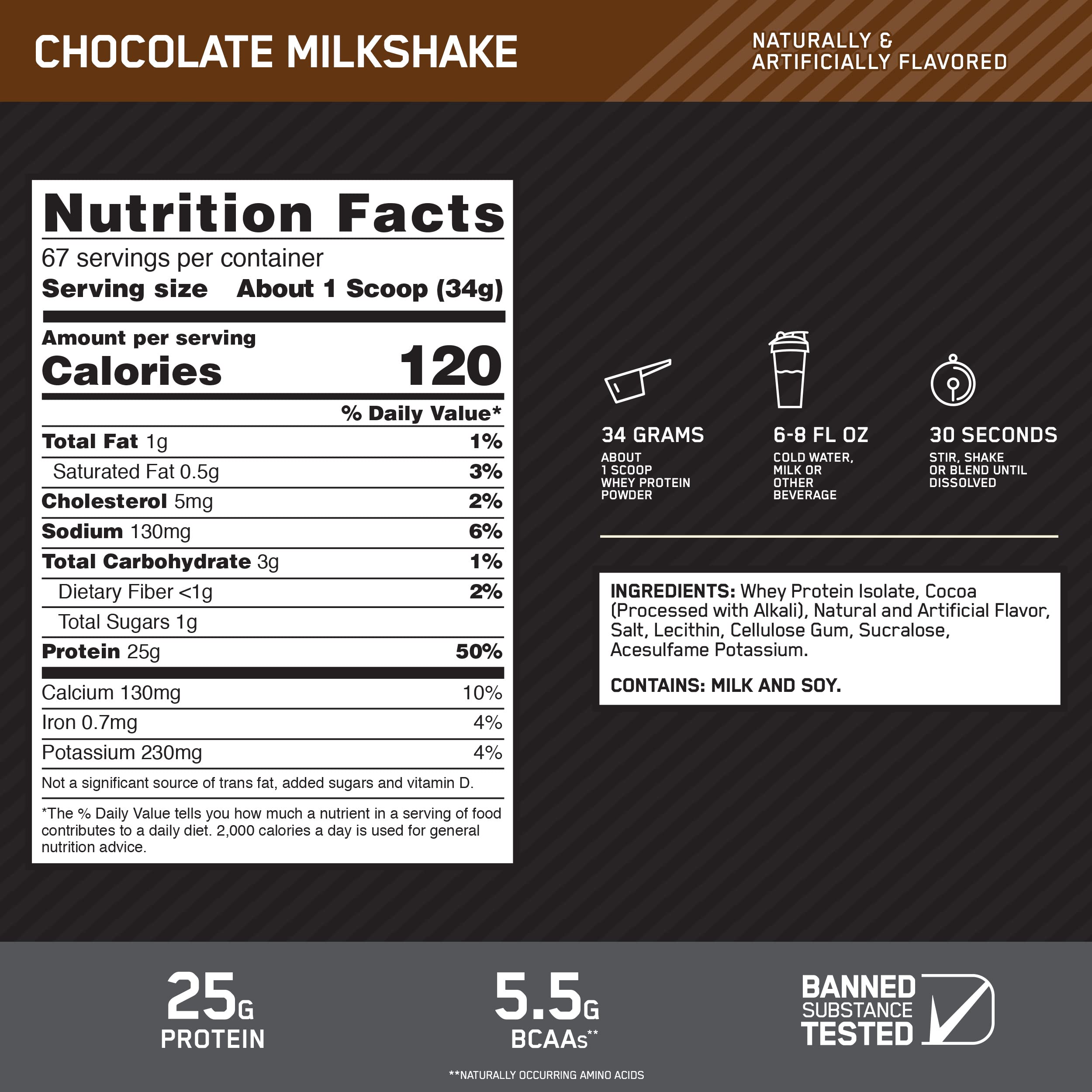 Optimum Nutrition Whey Protein Isolate, Chocolate Shake Flavor, 5.02 Pound