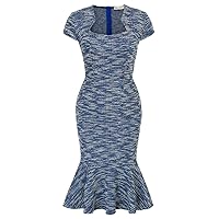 GRACE KARIN Womens Elegant Cap Sleeve Fishtail Midi Tweed Bodycon Dress