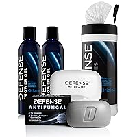 Original Body Wash Shower Gel 8 Oz (Pack of 2), Defense Original Body Wipes 40 Count, & Defense Antifungal Medicated Bar Soap