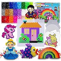 5500 5mm Fuse Beads Kit -, 24 Colors | 111 Patterns, 5 Pegboards & 4 Iron Paper, Crafts for Kids Ages 4-8, Kids Toys for Boys, Arts and Crafts for Kids Ages 8-12 (Large)
