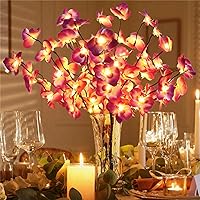 Christmas Wedding LED Lighted Artificial Orchid Flowers Tree Branches Lights with Timer, Purple, Battery Operated, Flowers Lamp for Table Party Vases Centerpieces Living Room Bedroom (3pcs,60leds)