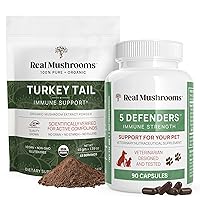 Real Mushrooms Turkey Tail Powder for Humans (45 Servings) & Turkey Tail for Pets (90ct) - Powder & Capsules Bundle for Immune Support - Vegan, Non-GMO, Grain-Free, Gluten-Free