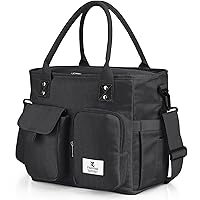 Large Insulated Lunch Bag for Women Men, Leakproof Lunch Box for Adults, Wide Opening Lunch Tote Bag with Shoulder Strap, Reusable Lunch Cooler Bag for Work, Picnic, Black