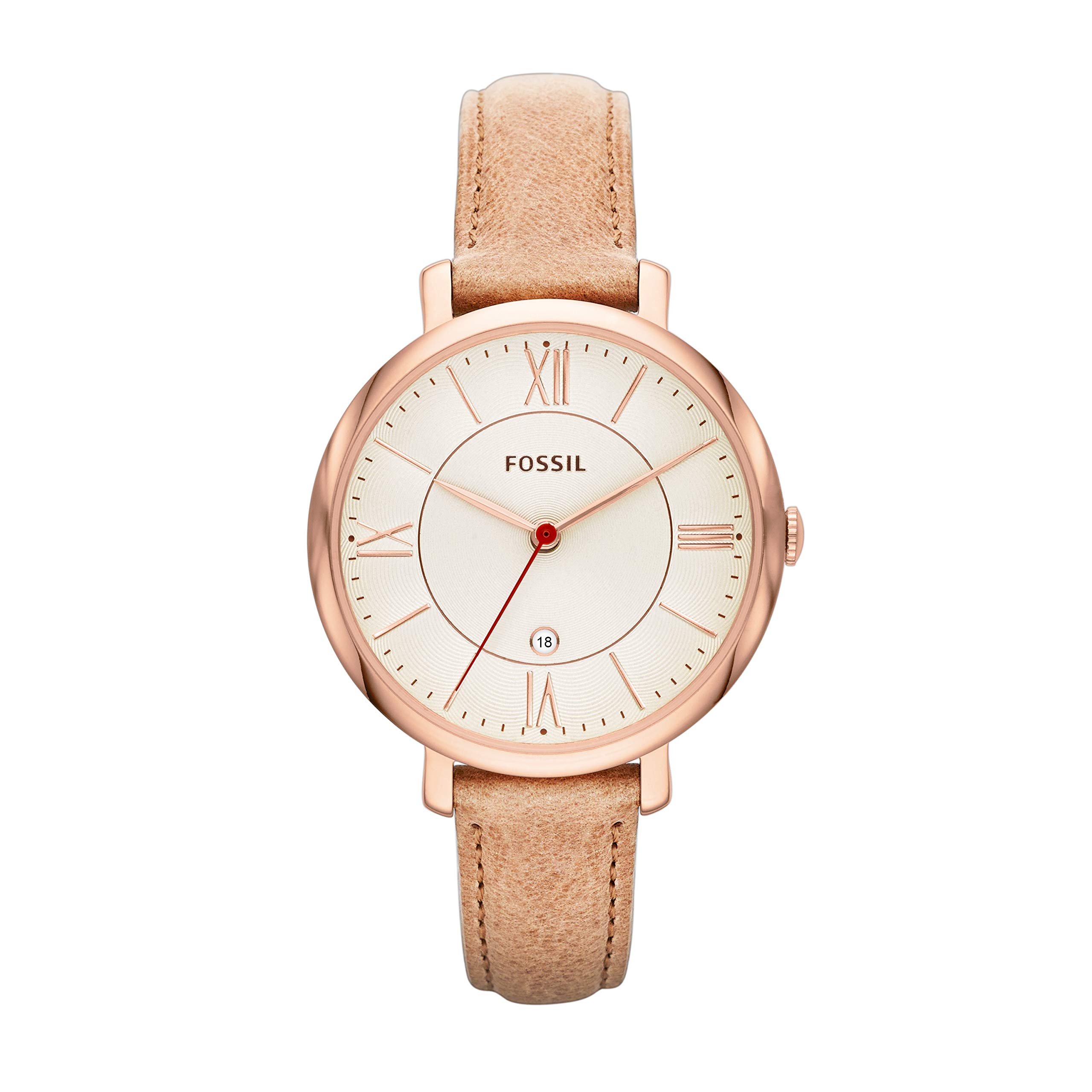 Fossil Women's 36mm Polished Rose Goldtone Jacqueline Watch with Sand Leather Strap
