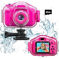 Agoigo Kids Waterproof Camera Toys for 3-12 Year Old Girls Christmas Birthday Gifts, Kids Underwater Sports Camera HD Children Digital Action Camera 2 Inch Screen with 32GB Card (Rose Red)