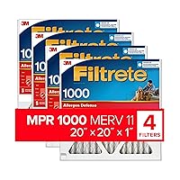 Filtrete 20x20x1 AC Furnace Air Filter, MERV 11, MPR 1000, Micro Allergen Defense, 3-Month Pleated 1-Inch Electrostatic Air Cleaning Filter, 4 Pack (Actual Size 19.69x19.69x0.81 in)