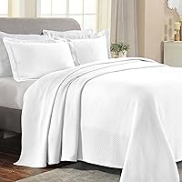 Superior Oversized Premium Bedspread Set, Diamond Solitaire Jacquard Design, Soft, Breathable, All-Season, Matching Pillow Shams, Lightweight and Cozy Bedding, Queen, White