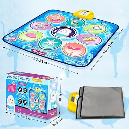 beefunni Dance Mat for Kids - Blue Frozen Themed Musical Dance Pad, Dance Game Toys with LED Lights, Including 5 Modes and 3 Challenge Levels, Birthday Gifts for Girls Boys Age 3 4 5 6 7 8-12