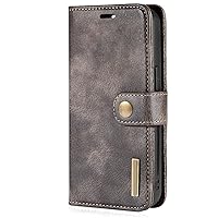 Leather Case for iPhone 15 Pro Max/15 Pro/15 Plus/15, Detachable Wallet Cover with Magnetic Flip Card Slot Kickstand Full Body Protective Case,Grey,15 Pro Max 6.7''