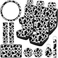 Cow Print Car Seat Covers Full Set for Women Men Cow Print Car Accessories Set Rubber Steering Wheel, Armrest Pad Cover Seat Belt Pads Wrist Holder Keychain