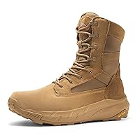 NORTIV 8 Men's Breathable Tactical Military Work Boots Side Zipper Leather Lightweight Hiking Motorcycle Combat Boots 8 Inches