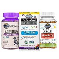 Immune Support Bundle: mykind Organics Elderberry Echinacea, Zinc Gummies 120 Count + Dr Formulated Kids Probiotics Berry Cherry Shelf Stable 30ct + Kids Vitamin D3 Orange Gummies 60ct