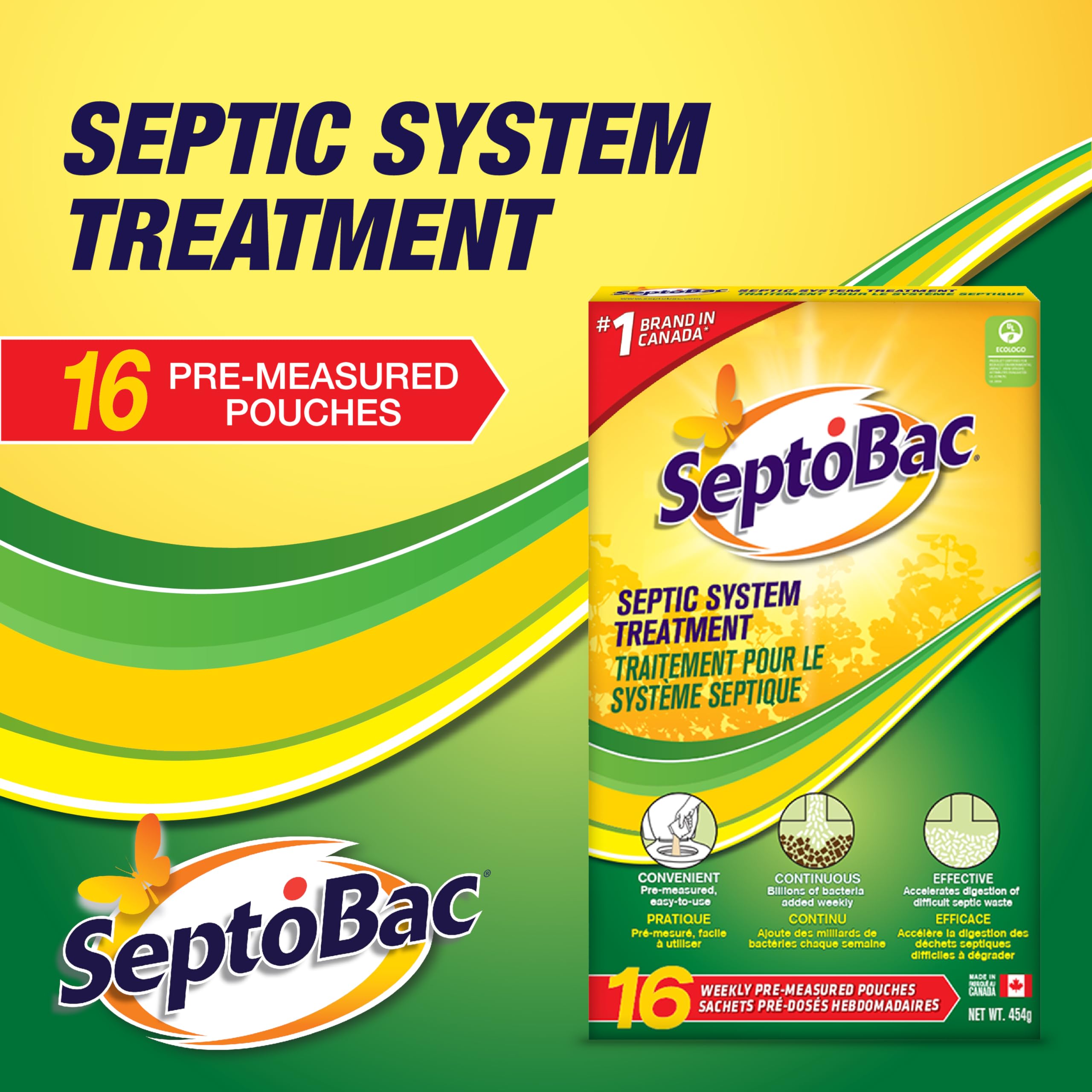 SeptoBac Septic System Treatment Maintenance, Pre-Measured Weekly Pouches for Sewage Waste Tank in Homes, RVs, Boats, 16 Pack