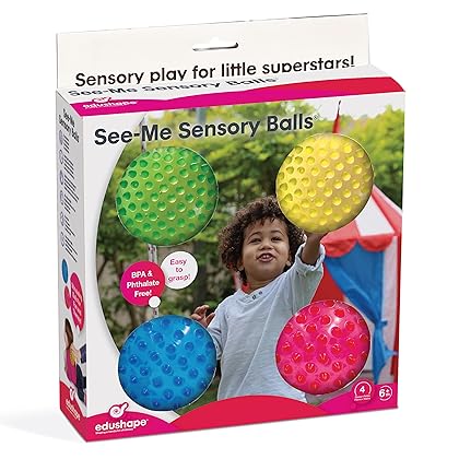 Edushape The Original Sensory Balls for Baby - 4” Transparent Color Baby Balls That Help Enhance Gross Motor Skills for Kids Aged 6 Months and Up - Pack of 4 Vibrant and Unique Toddler Ball for Baby