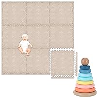 Play Platoon Non-Toxic Kids Play Mats for Floor, Extra-Thick Foam Tiles, Playmat for Toddlers & Childrens Playroom, Wooden Rainbow Stacking Toy Ring Stacker Toy, Educational Interactive Learning Toys