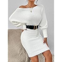 Sweater Dress for Women Batwing Sleeve Sweater Dress Without Belt Sweater Dress for Women (Color : White, Size : X-Large)
